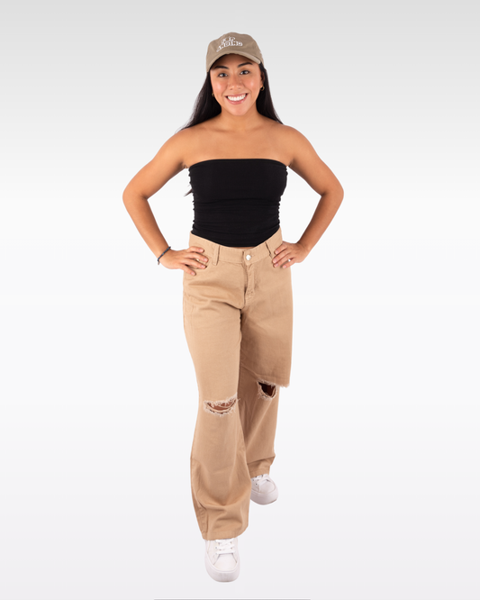 PANTALÓN WIDE LEG  BOLSILLOS ANDINOS - BEIGE (MUJER)