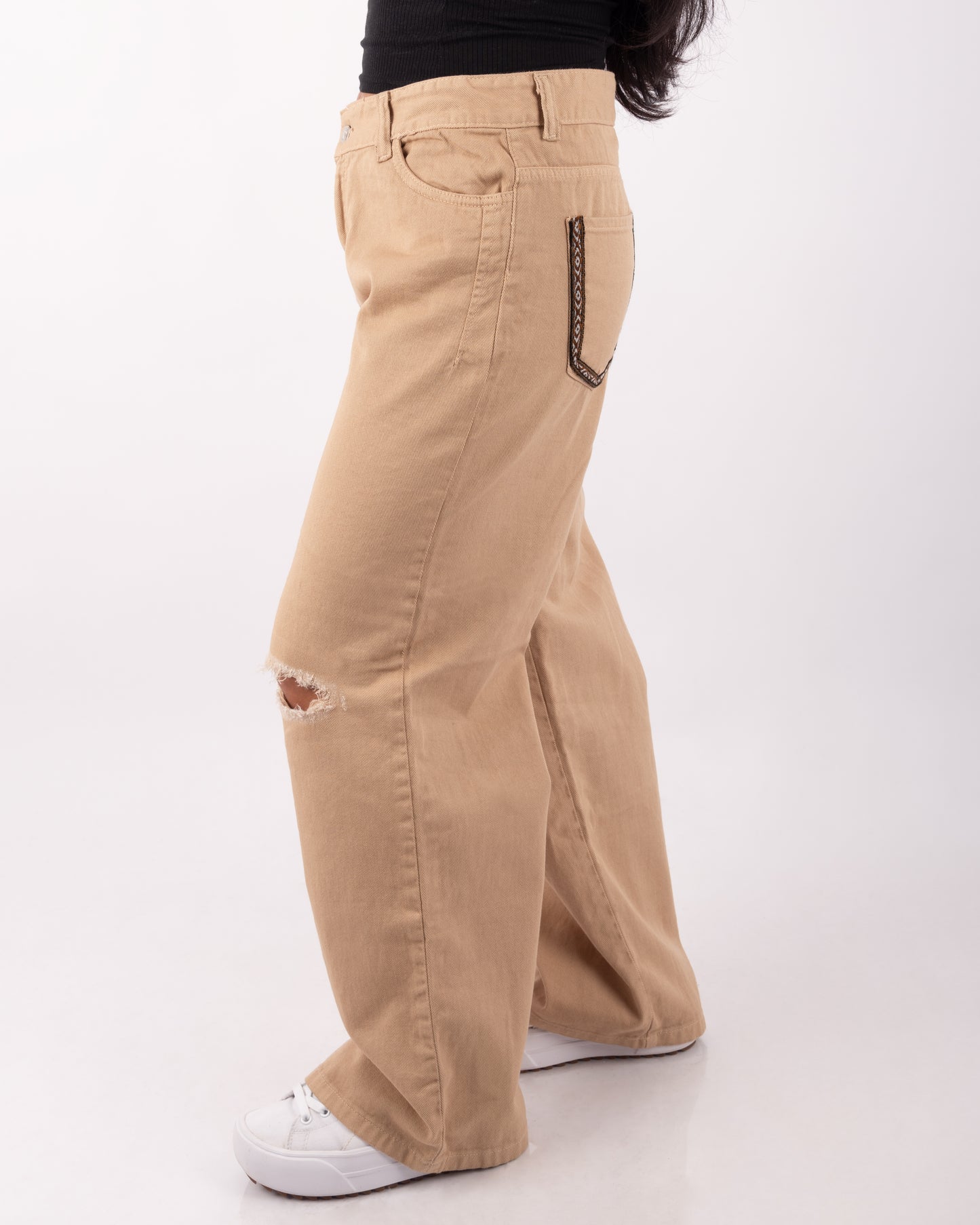 PANTALÓN WIDE LEG  BOLSILLOS ANDINOS - BEIGE (MUJER)