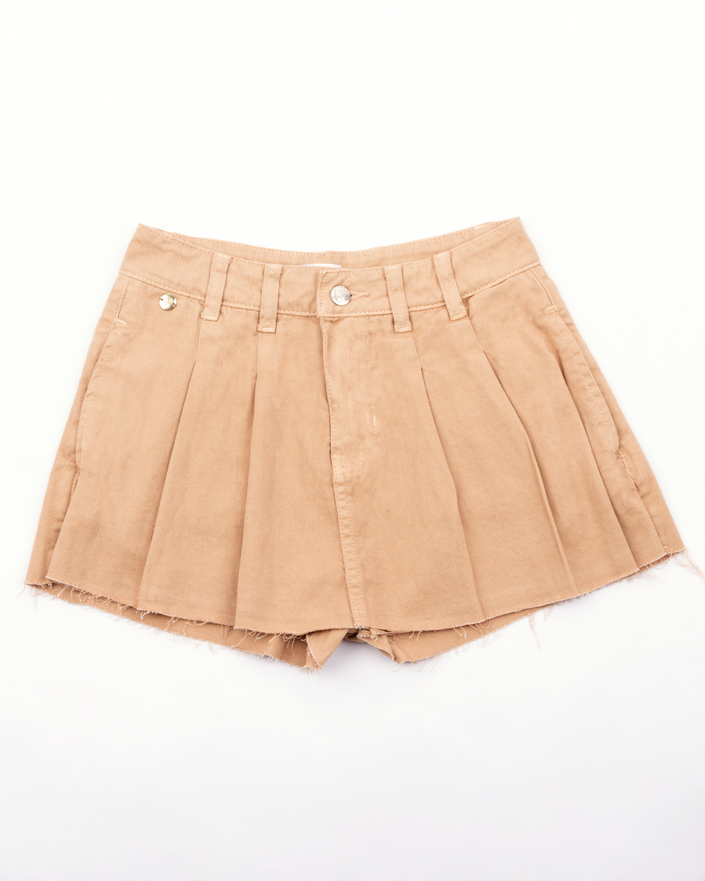 FALDA SHORT BOLSILLOS ANDINOS + PLIEGUES - BEIGE (MUJER)