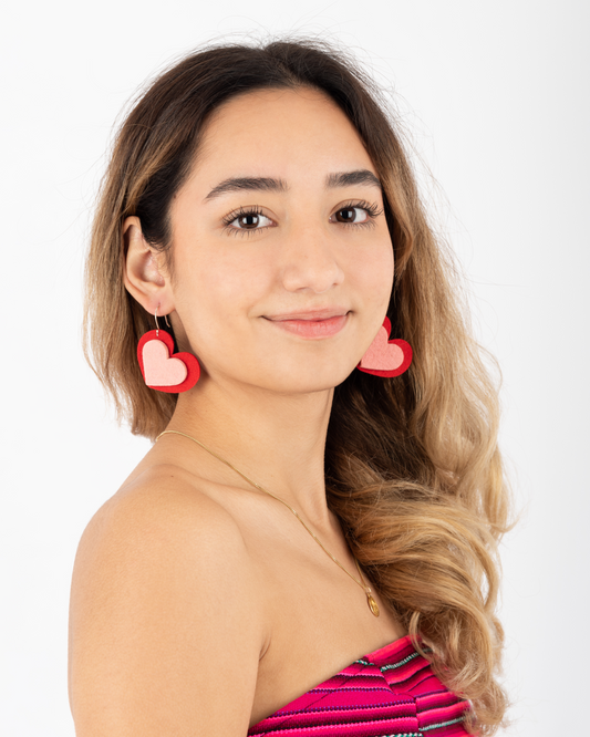 ARETES PARIS (CORAZÓN) - ROJO Y ROSADO