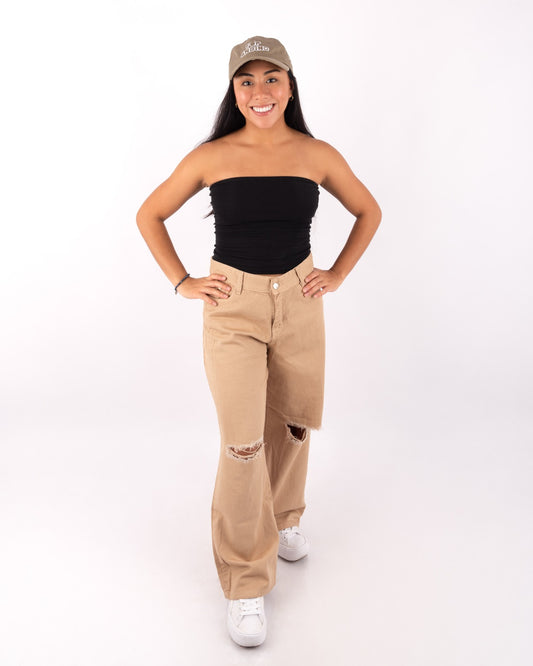 PANTALÓN WIDE LEG  BOLSILLOS ANDINOS - BEIGE (MUJER)